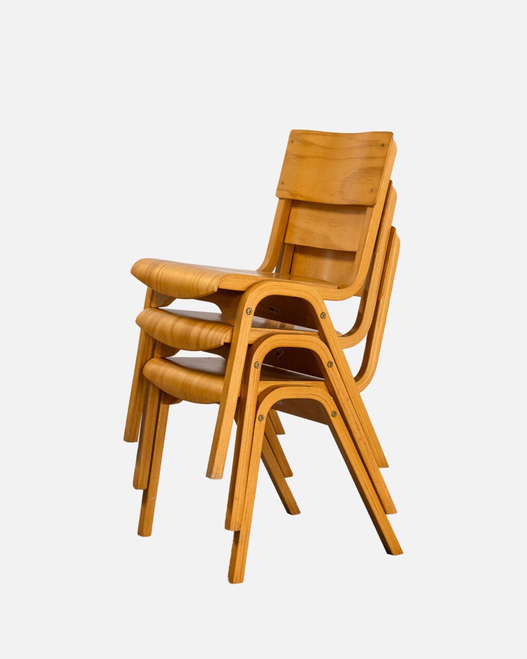 Sillas de escuela vintage apilables en madera y chapa